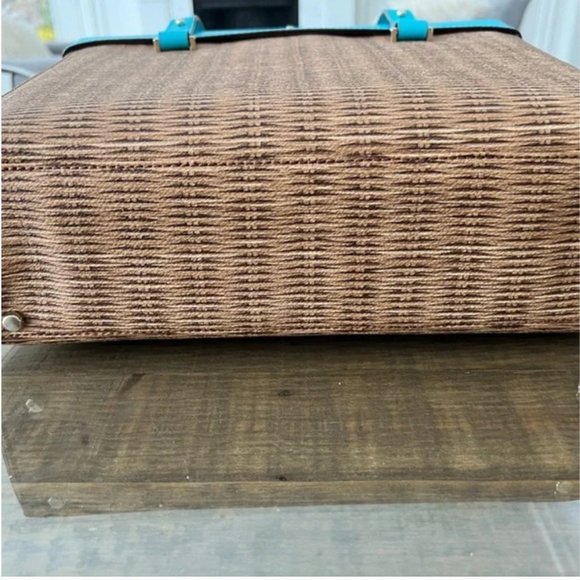 Kate Spade Pack a Picnic Wine Tote bag purse basket blue faux wicker nwot - Picture 6 of 8